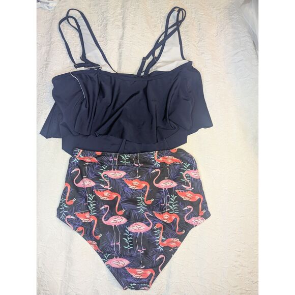 👙 Adisputent Navy Flounce Tankini High Waist Flamingo Swimsuit M - Picture 4 of 6
